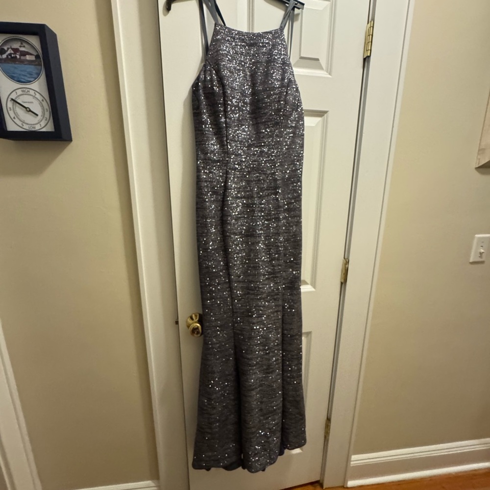 Dave & Johnny Silver Sequin Prom Dress ck